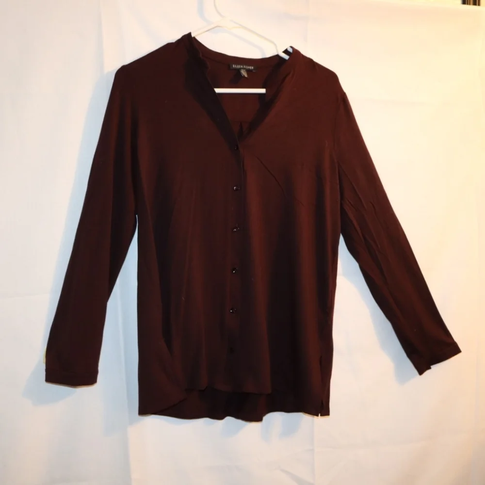 Eileen Fisher Burgundy Tencil Blend Long Sleeve Top Size Small - Picture 3 of 8